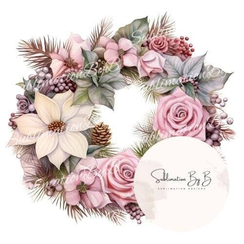 Elegance in Bloom Christmas Wreath Sublimation Clip Art for Personal and Commercial Use - Instant Download Link Included