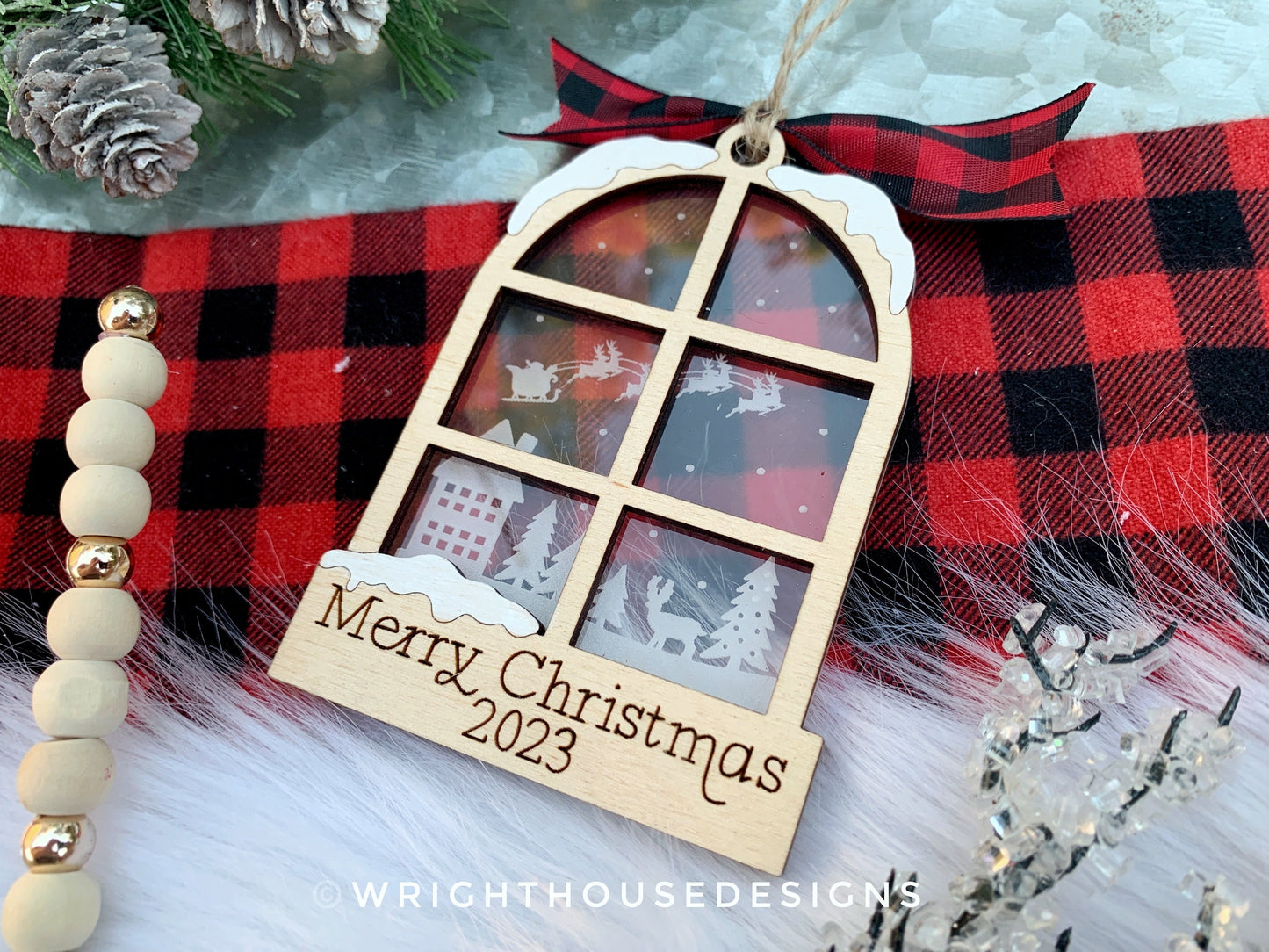 Santa's Winter Scene Layered Window Ornament Set - Engraved Personalized Christmas Ornaments - Cut File For Glowforge - Digital SVG File