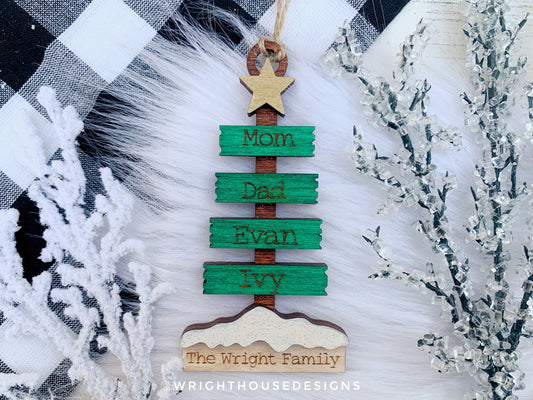 Christmas Plank Pine Tree Bundle - Personalizable Family Name Ornaments and Stocking Tags - Cut File For Glowforge Lasers - Digital SVG File