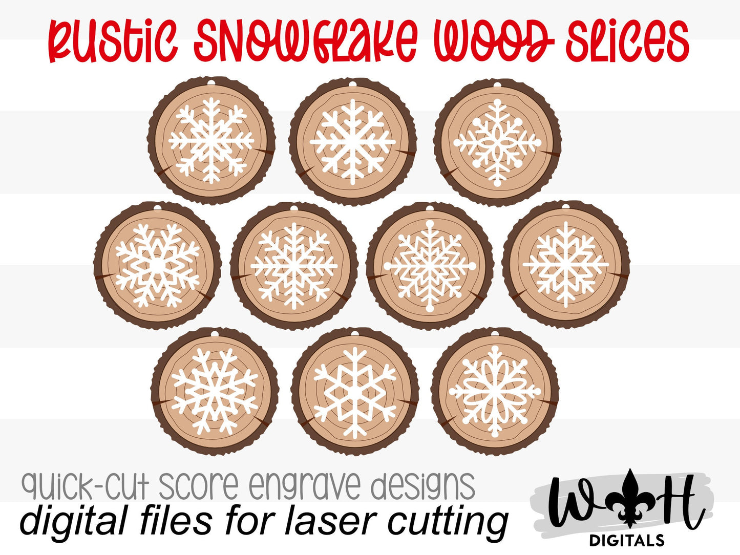 Rustic Snowflake Wood Slices - Layered Christmas Ornament Bundle - Quick Cut and Score File For Glowforge Lasers - Digital SVG File