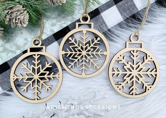 Minimalist Cut Snowflake Christmas Tree Ball Ornament Set 2 - Gift Bag Tag Bundle - Quick Cut File For Glowforge Lasers - Digital SVG File