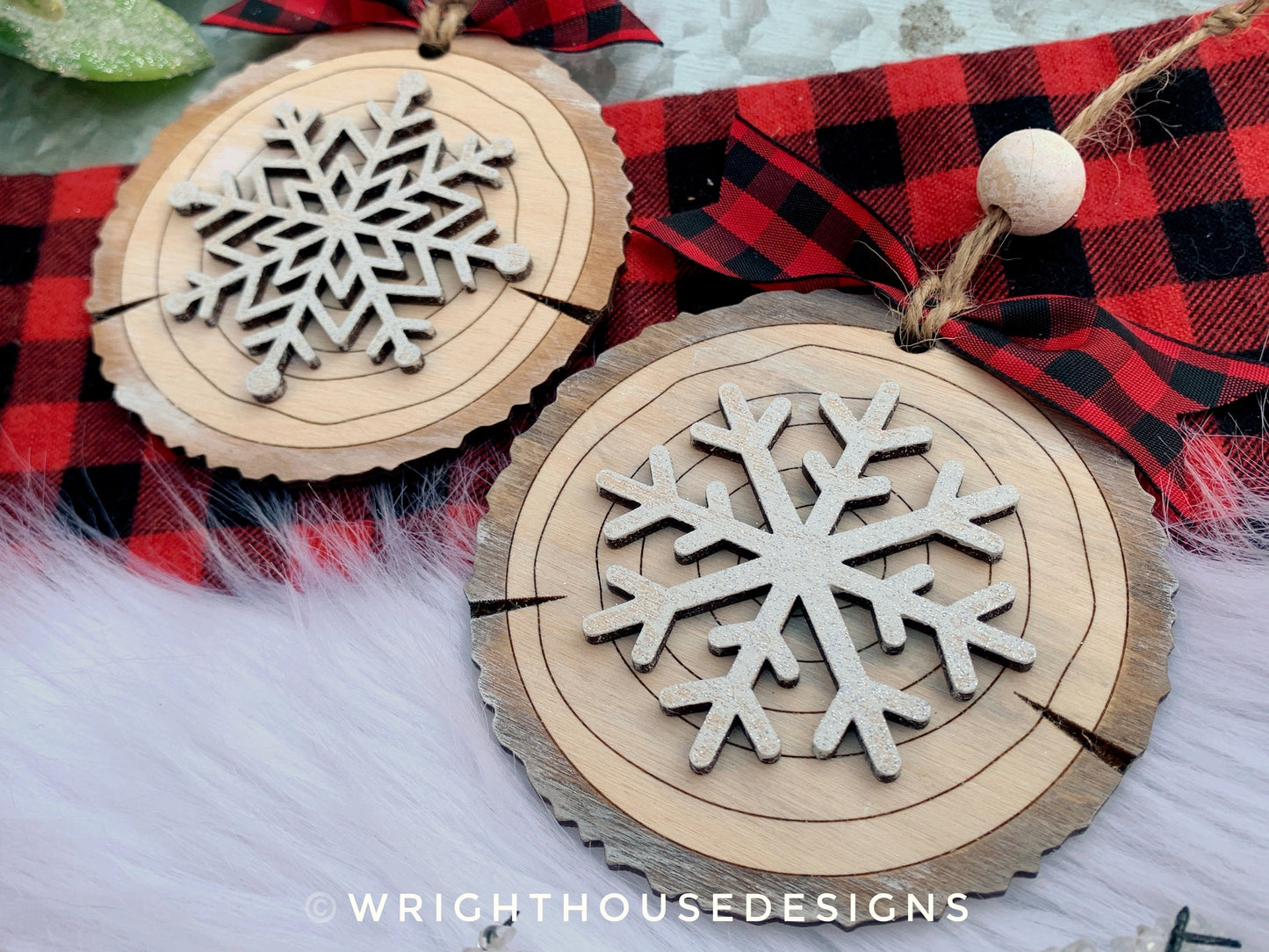 Rustic Snowflake Wood Slices - Layered Christmas Ornament Bundle - Quick Cut and Score File For Glowforge Lasers - Digital SVG File