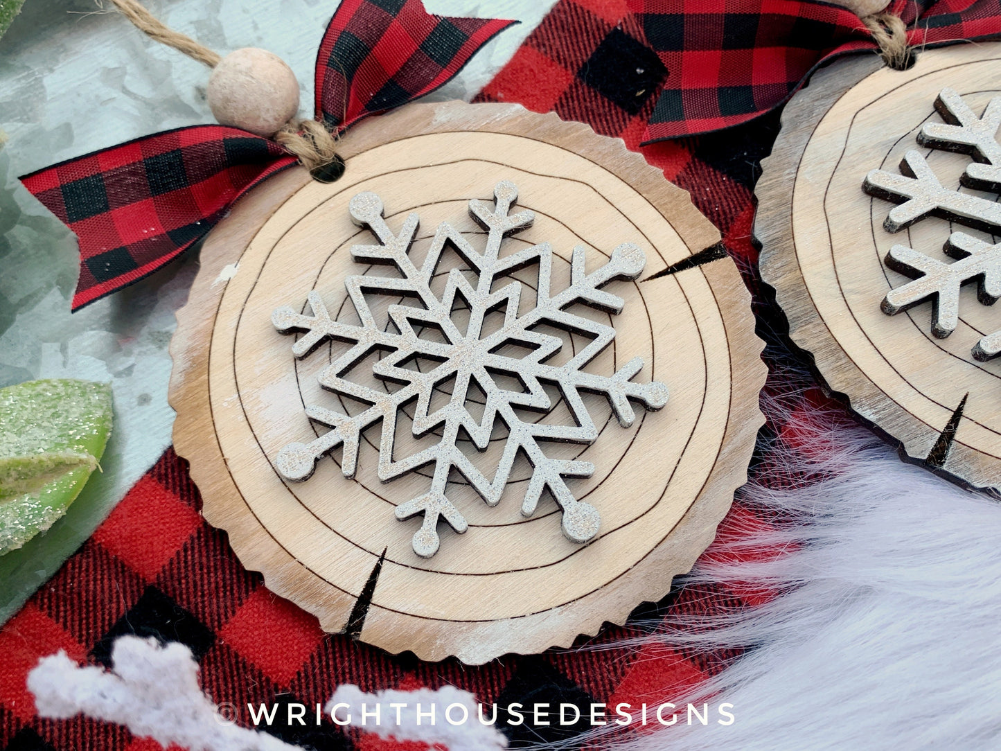 Rustic Snowflake Wood Slices - Layered Christmas Ornament Bundle - Quick Cut and Score File For Glowforge Lasers - Digital SVG File