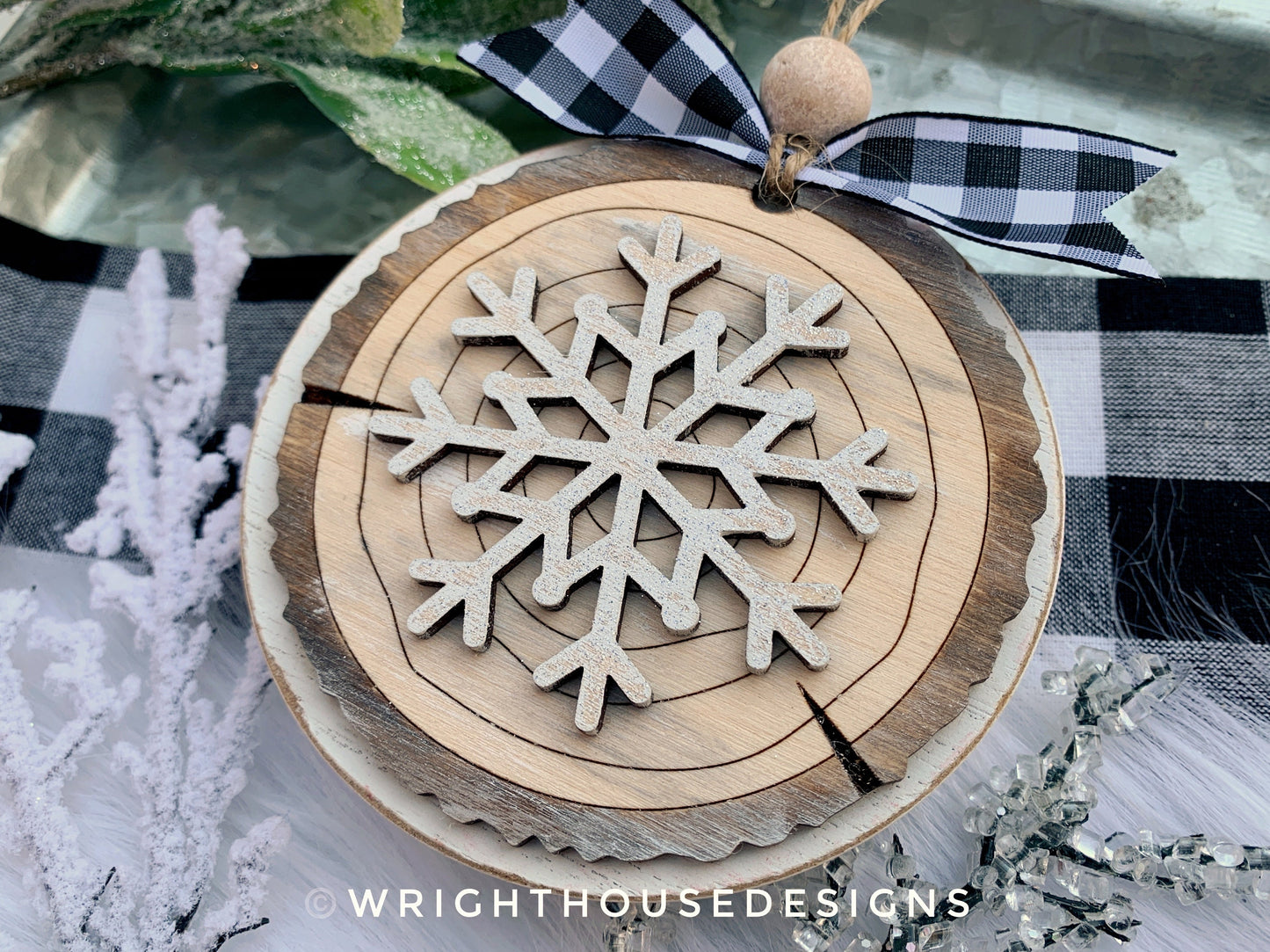 Rustic Snowflake Wood Slices - Layered Christmas Ornament Bundle - Quick Cut and Score File For Glowforge Lasers - Digital SVG File