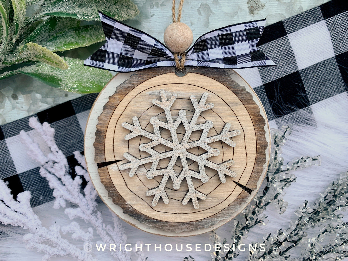 Rustic Snowflake Wood Slices - Layered Christmas Ornament Bundle - Quick Cut and Score File For Glowforge Lasers - Digital SVG File