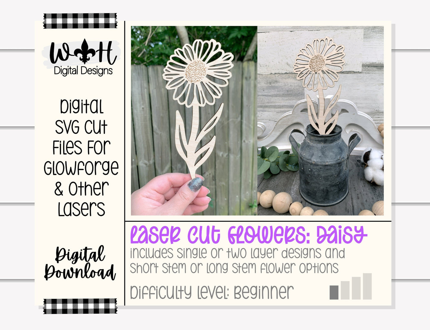 Daisy Wooden Laser Cut Flowers - Simple Diy Florals For Bouquets - Files for Sign Making - SVG Laser Cut File For Glowforge - Digital File