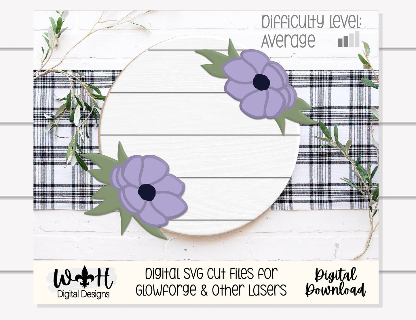 Farmhouse Spring Magnolia Door Hanger Floral Round - Seasonal Sign Making and DIY Kits - Cut File For Glowforge Lasers - Digital SVG File