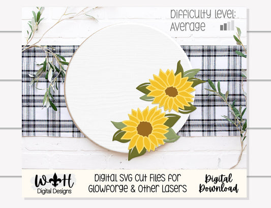 Southern Farmhouse Sunflower Door Hanger Floral Round - Seasonal Sign Making and DIY Kits - Cut File For Glowforge Lasers - Digital SVG File