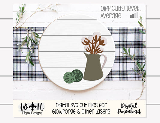 Rustic Farmhouse Cotton Sprigs Shelf Sitter - Seasonal Sign Making and DIY Kits - Cut File For Glowforge Lasers - Digital SVG File