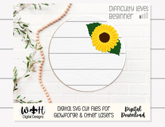 Sunflower Simple Floral Shelf Sitter Sign - Round Sign Making and DIY Kits - Beginner Cut File For Glowforge Lasers - Digital SVG File