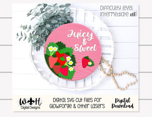 Sweet Summer Strawberry Fruit Theme Nursery and Door Round - Sign Making and DIY Kits - Cut File For Glowforge Lasers - Digital SVG File