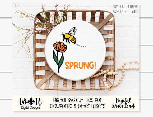 Spring Tulip Butterfly Bumble Bee Dragonfly Door Hanger - Floral Sign Making and DIY Kits - Cut File For Glowforge Laser - Digital SVG File