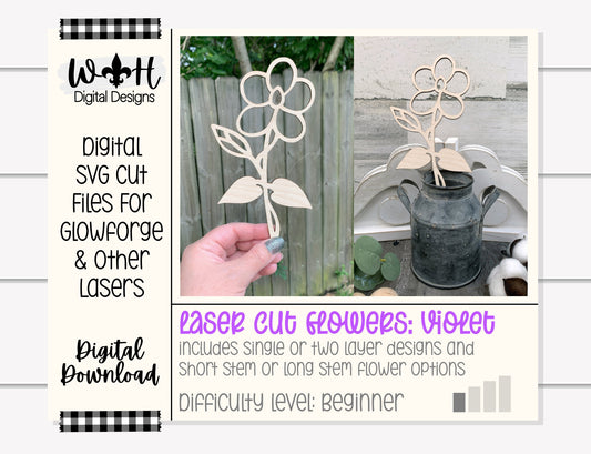 Violet Wooden Laser Cut Flowers - Simple Diy Florals For Bouquets - Files for Sign Making - SVG Cut File For Glowforge - Digital File