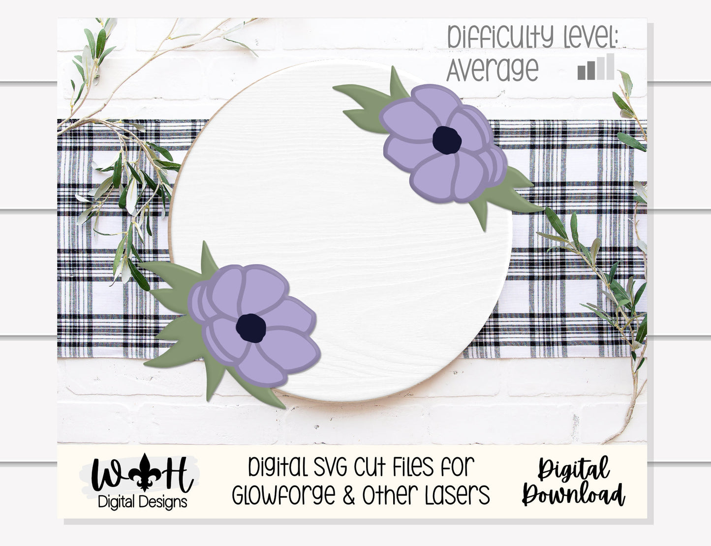 Farmhouse Spring Magnolia Door Hanger Floral Round - Seasonal Sign Making and DIY Kits - Cut File For Glowforge Lasers - Digital SVG File