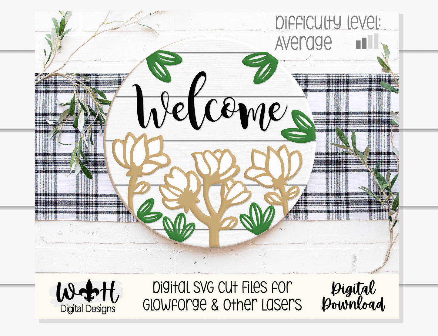 Magnolia Farmhouse Spring Florals Shelf Sitter - Seasonal Sign Making and DIY Kits - Cut File For Glowforge Lasers - Digital SVG File