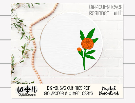 Marigold Simple Floral Shelf Sitter Sign - Round Sign Making and DIY Kits - Beginner Cut File For Glowforge Lasers - Digital SVG File