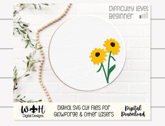 Black Eyed Susan Simple Floral Shelf Sitter - Round Sign Making and DIY Kits - Beginner Cut File For Glowforge Lasers - Digital SVG File