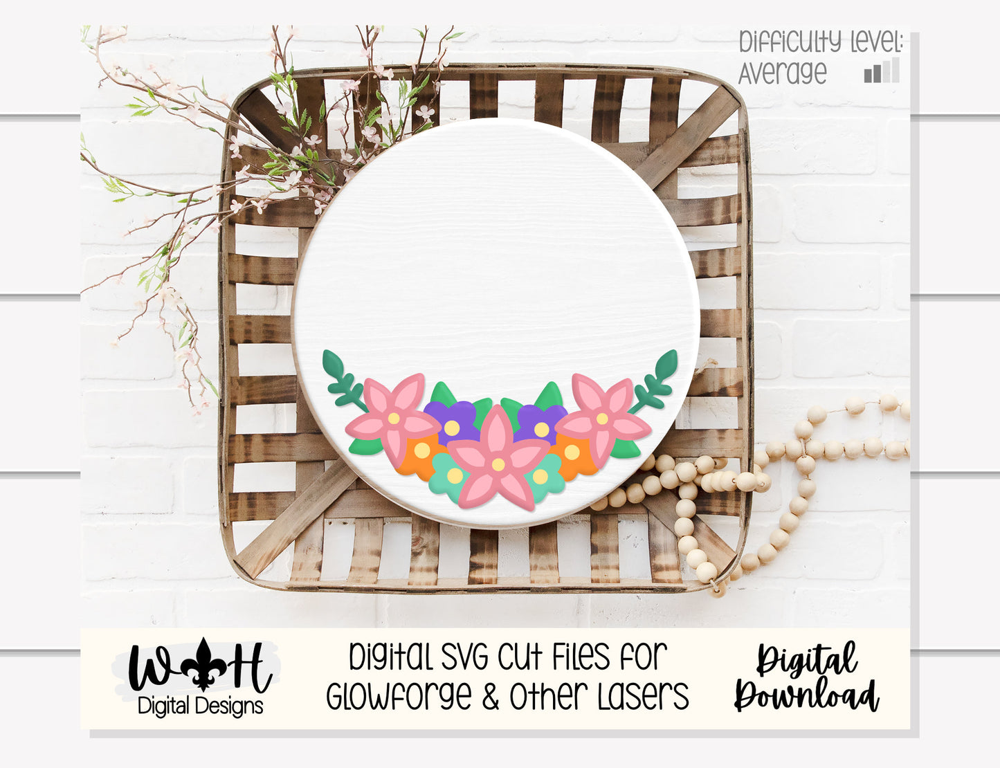 A Necklace of Spring Flowers Round Door Hanger - Spring Floral Sign Making and DIY Kits - Cut File For Glowforge Laser - Digital SVG File