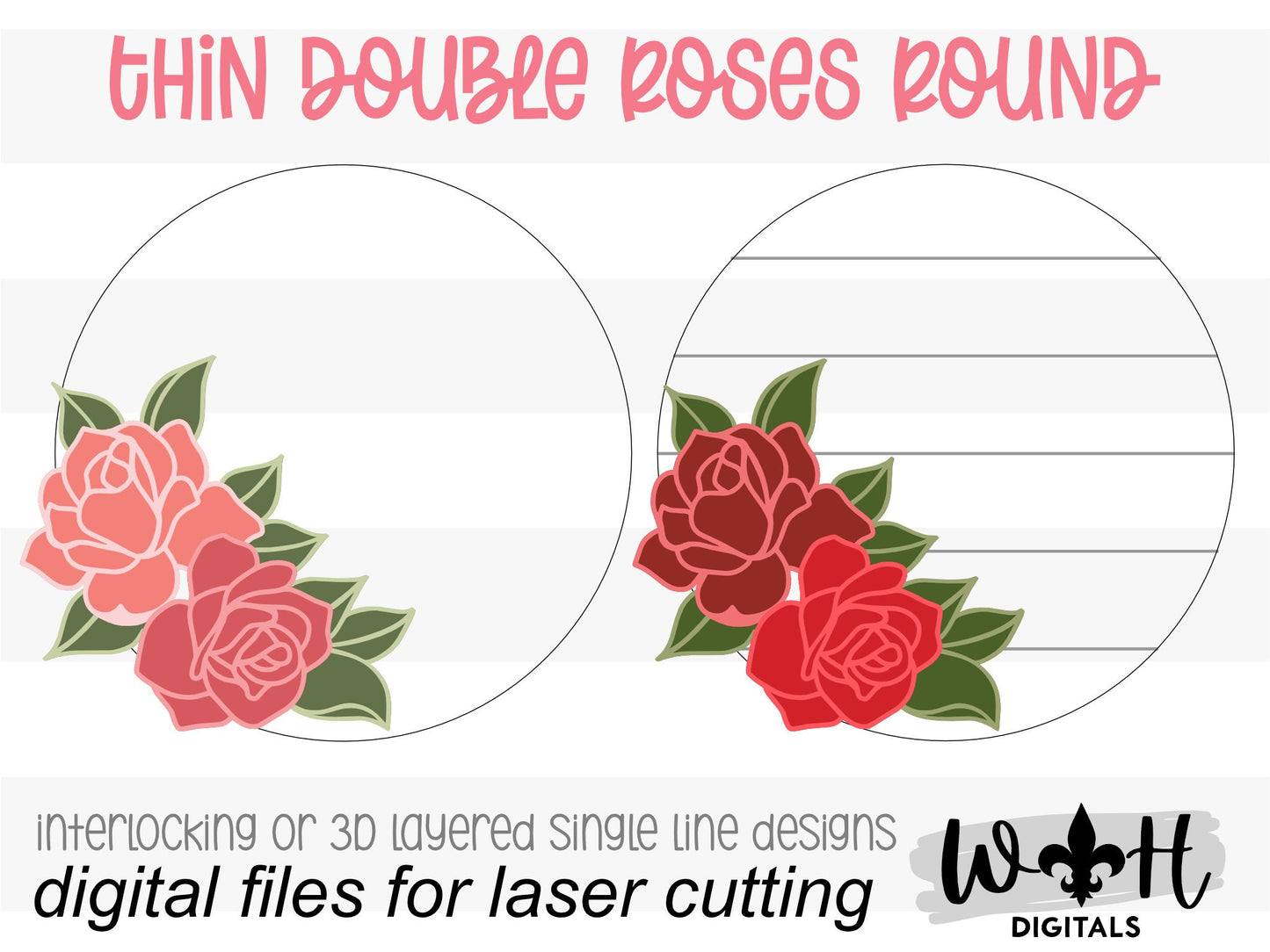 Thin Double Roses Door Hanger - Spring Floral For Sign Making and DIY Kits - Single Line Cut File For Glowforge Laser - Digital SVG File