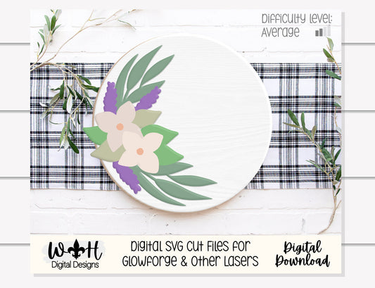 Lavender and Sage Farmhouse Floral Round - Spring Sign Making and DIY Kits - Single Line Cut File For Glowforge Laser - Digital SVG File