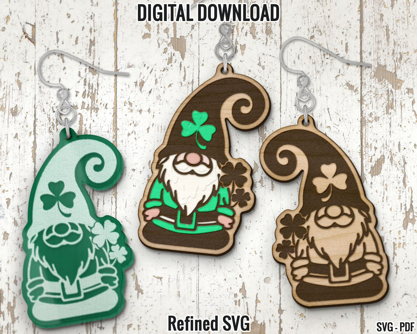 St. Patrick's Day Gnome Hair Clips SVG File, Matching Gnome Earring File Set, Irish Claw Clip SVG, Hair Clip Laser File, Hair Claw Template