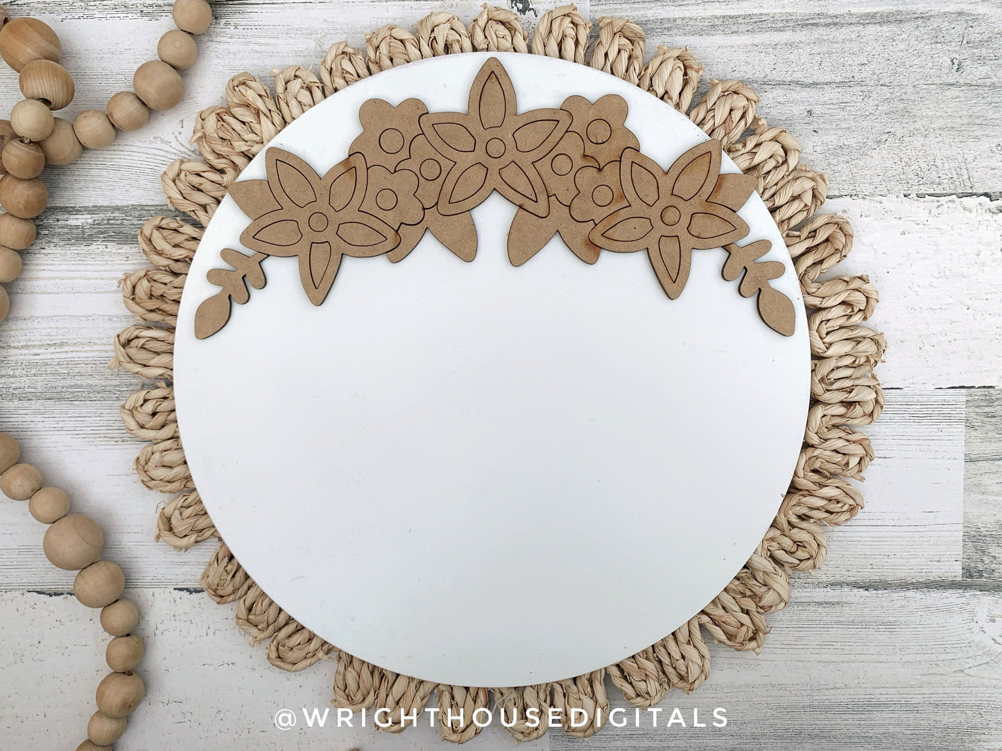 A Crown of Spring Flowers Round Door Hanger - Spring Floral Sign Making and DIY Kits - Cut File For Glowforge Laser - Digital SVG File