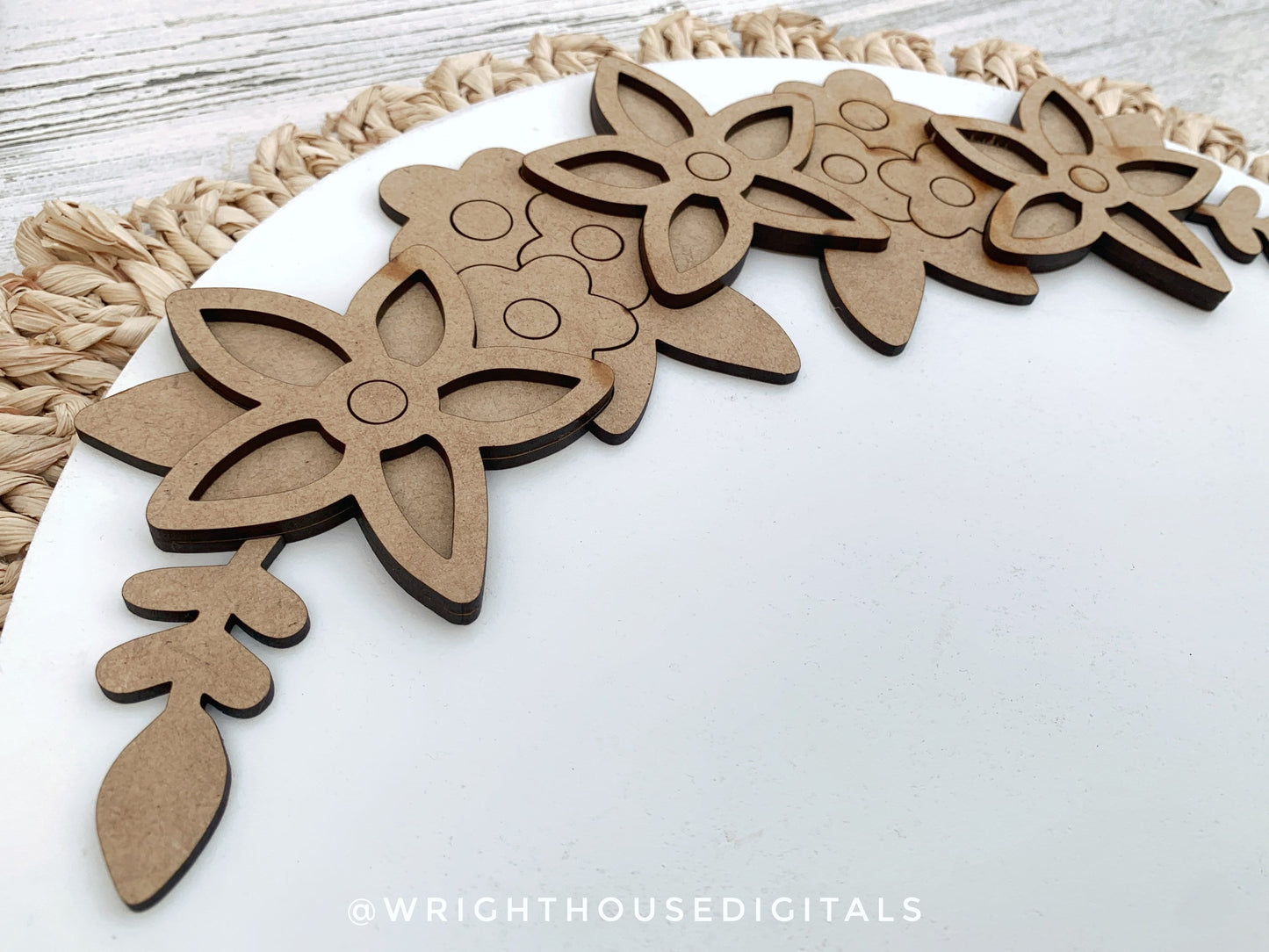 A Crown of Spring Flowers Round Door Hanger - Spring Floral Sign Making and DIY Kits - Cut File For Glowforge Laser - Digital SVG File