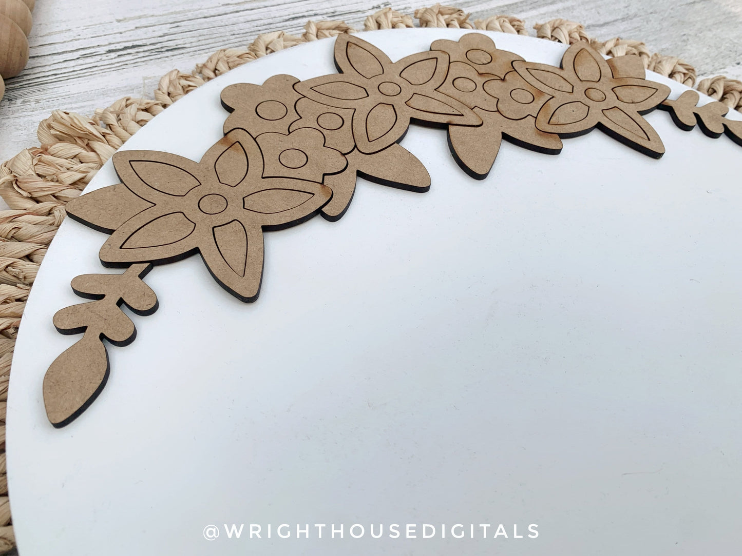 A Crown of Spring Flowers Round Door Hanger - Spring Floral Sign Making and DIY Kits - Cut File For Glowforge Laser - Digital SVG File