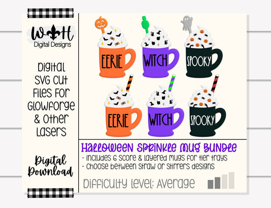 Halloween Sprinkle Mugs Bundle - Seasonal Tiered Tray Decor and DIY Kits - Cut File For Glowforge Lasers - Digital SVG File