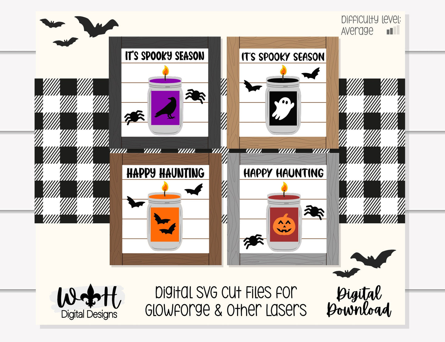 Halloween Mason Jar Candle Farmhouse Frame Sign Bundle - Tiered Tray Decor and DIY Kits - Cut File For Glowforge Lasers - Digital SVG File