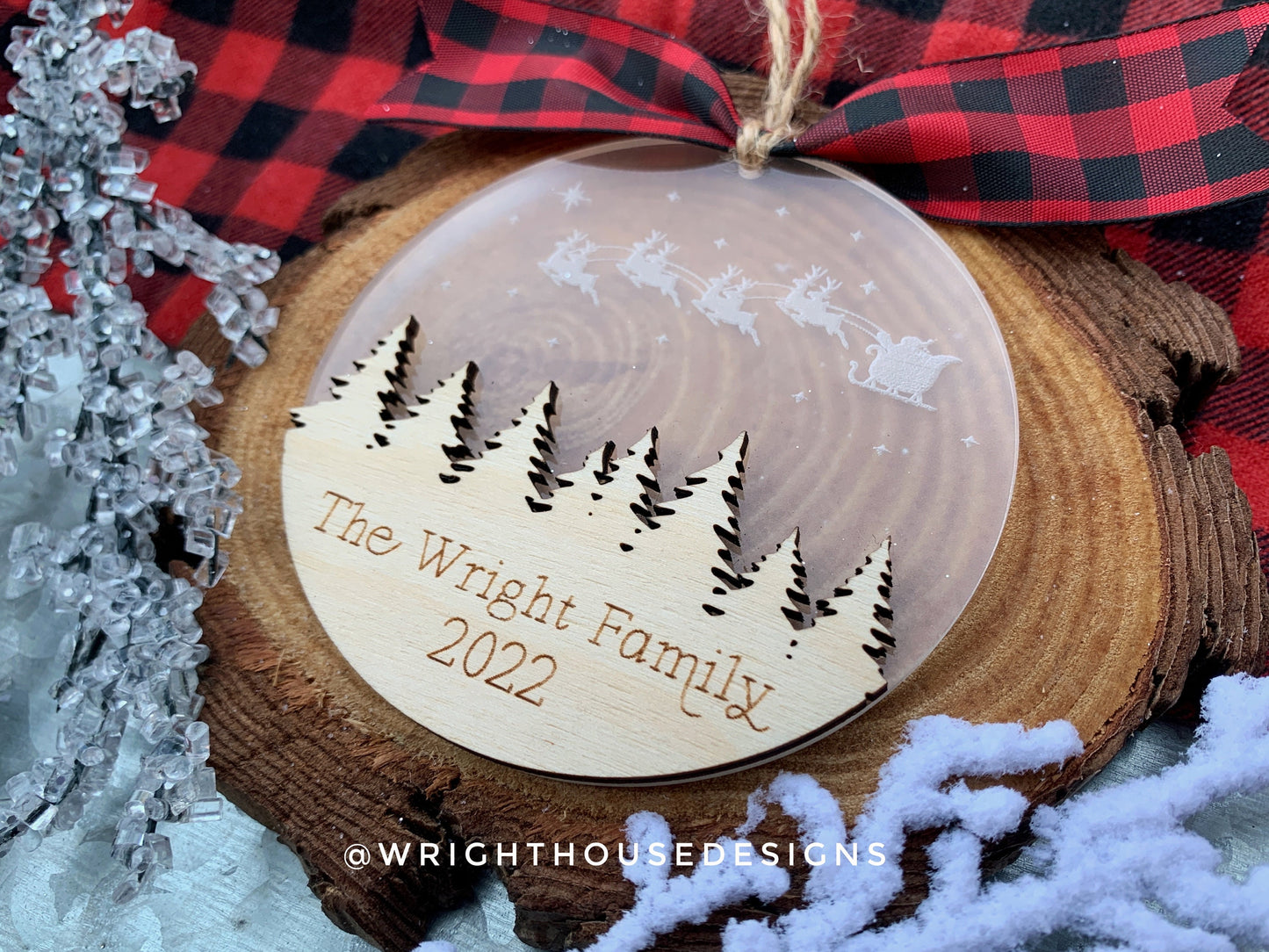 Santa's Sleigh Layered Christmas Ornament Set - Engraved Personalized Christmas Ornaments - Cut File For Glowforge Lasers - Digital SVG File