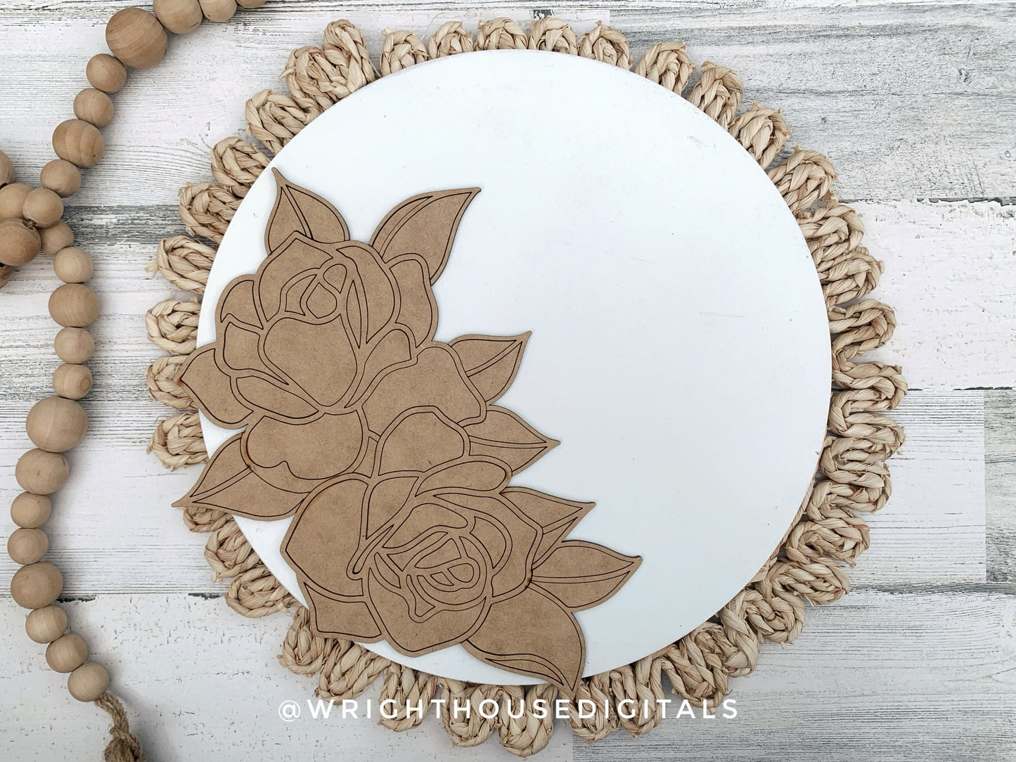 Thin Double Roses Door Hanger - Spring Floral For Sign Making and DIY Kits - Single Line Cut File For Glowforge Laser - Digital SVG File