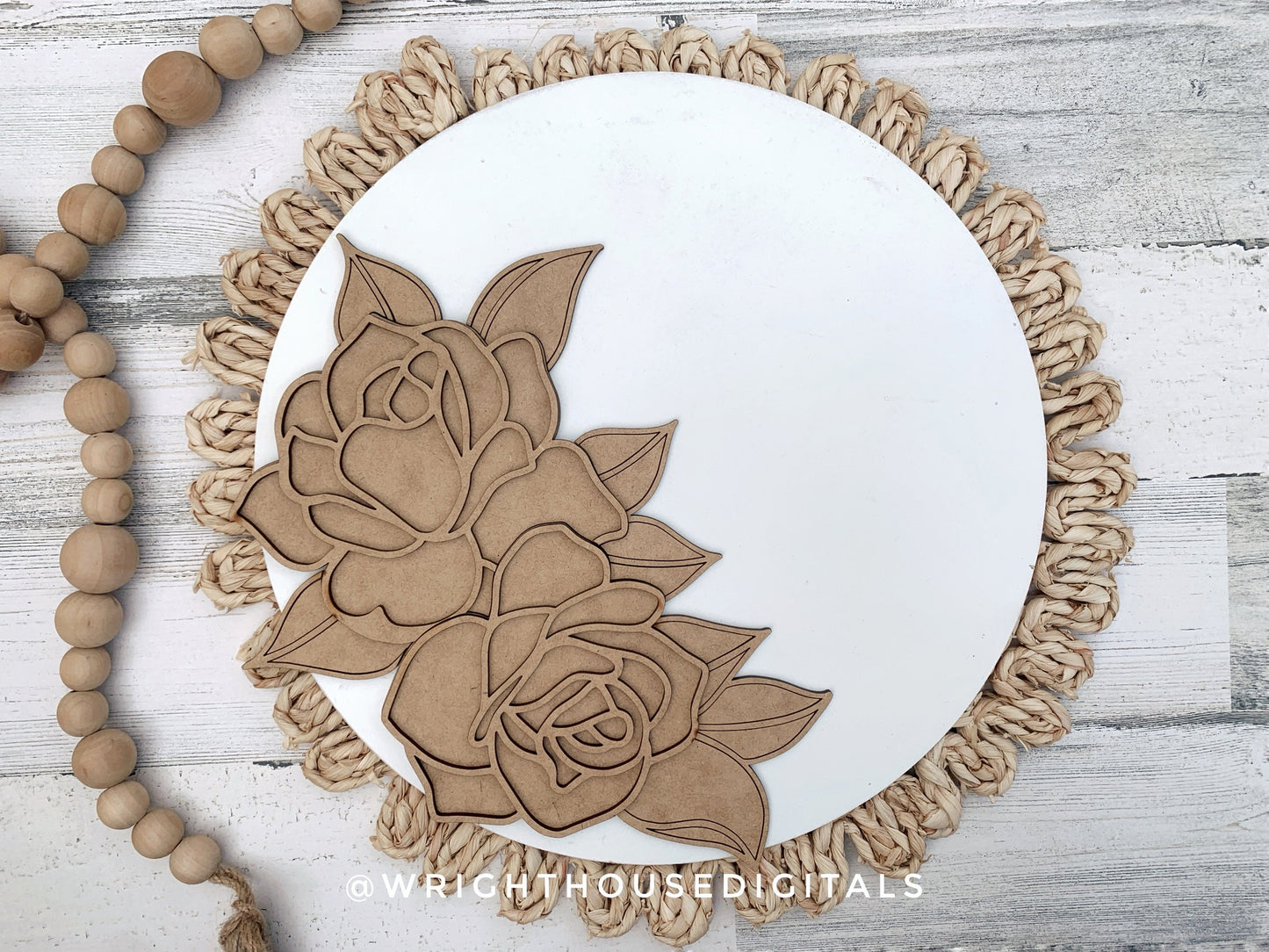 Thin Double Roses Door Hanger - Spring Floral For Sign Making and DIY Kits - Single Line Cut File For Glowforge Laser - Digital SVG File