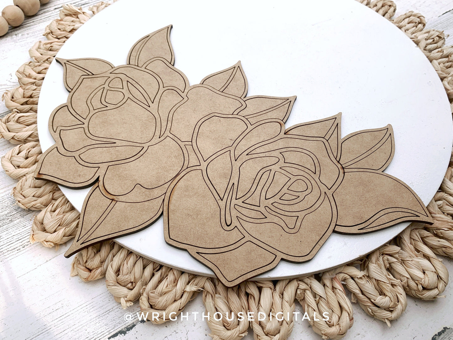 Thin Double Roses Door Hanger - Spring Floral For Sign Making and DIY Kits - Single Line Cut File For Glowforge Laser - Digital SVG File