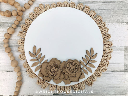 Cottagecore Roses and Greenery Door Hanger - Spring Floral Sign Making and DIY Kits - Cut File For Glowforge Laser - Digital SVG File