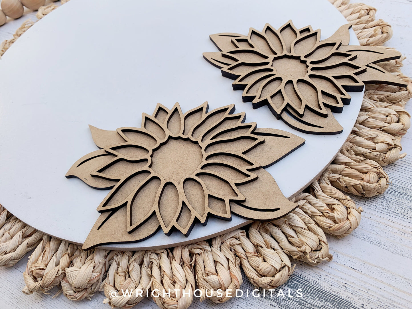 Southern Farmhouse Sunflower Door Hanger Floral Round - Seasonal Sign Making and DIY Kits - Cut File For Glowforge Lasers - Digital SVG File