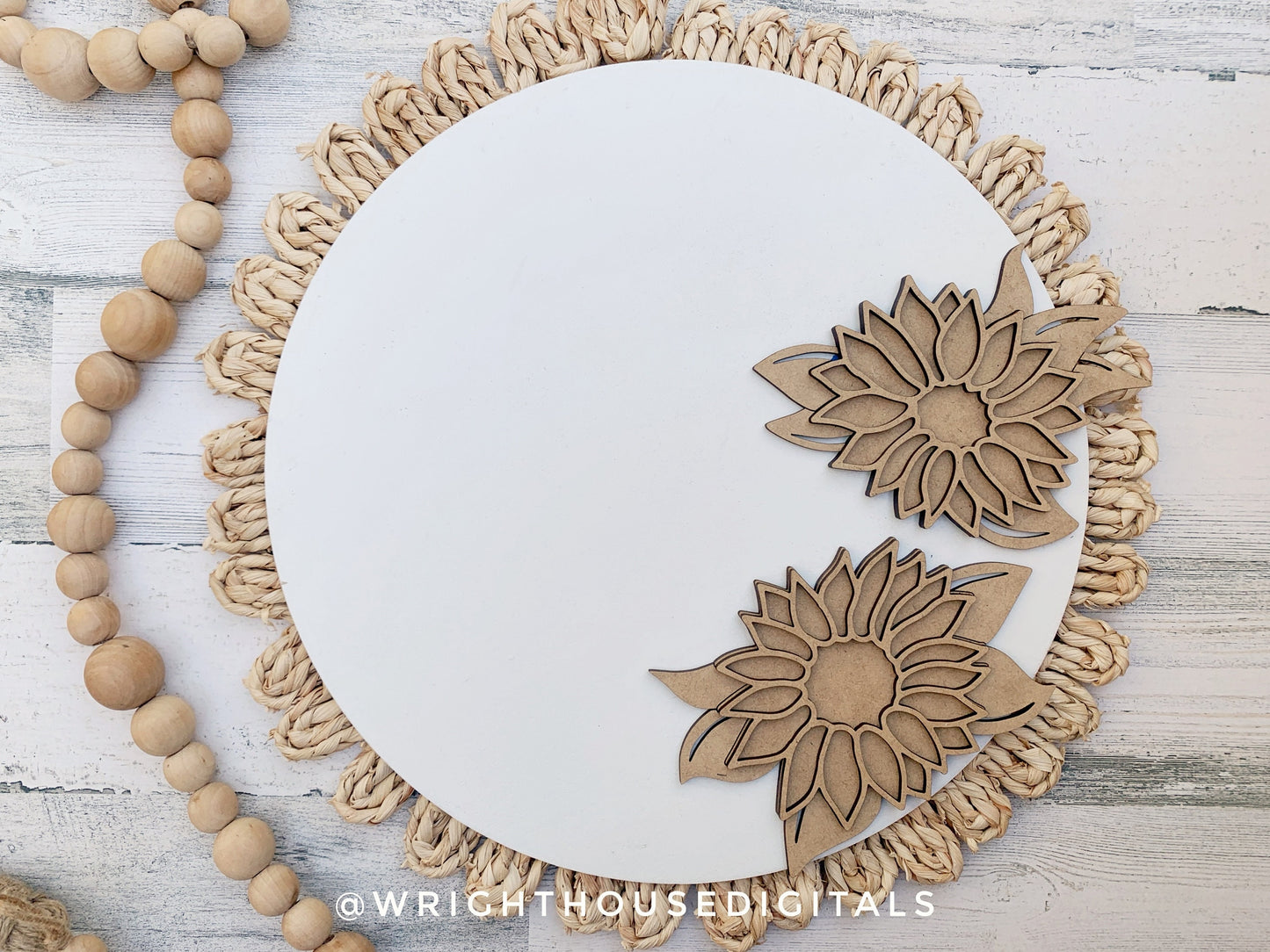 Southern Farmhouse Sunflower Door Hanger Floral Round - Seasonal Sign Making and DIY Kits - Cut File For Glowforge Lasers - Digital SVG File