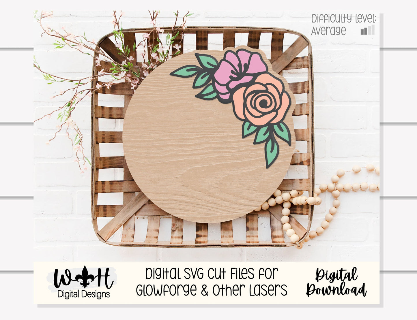 Lily and Rose Outline Floral - Spring Door Hanger - Flowers For Sign Making and DIY Kits - Cut File For Glowforge Laser - Digital SVG File