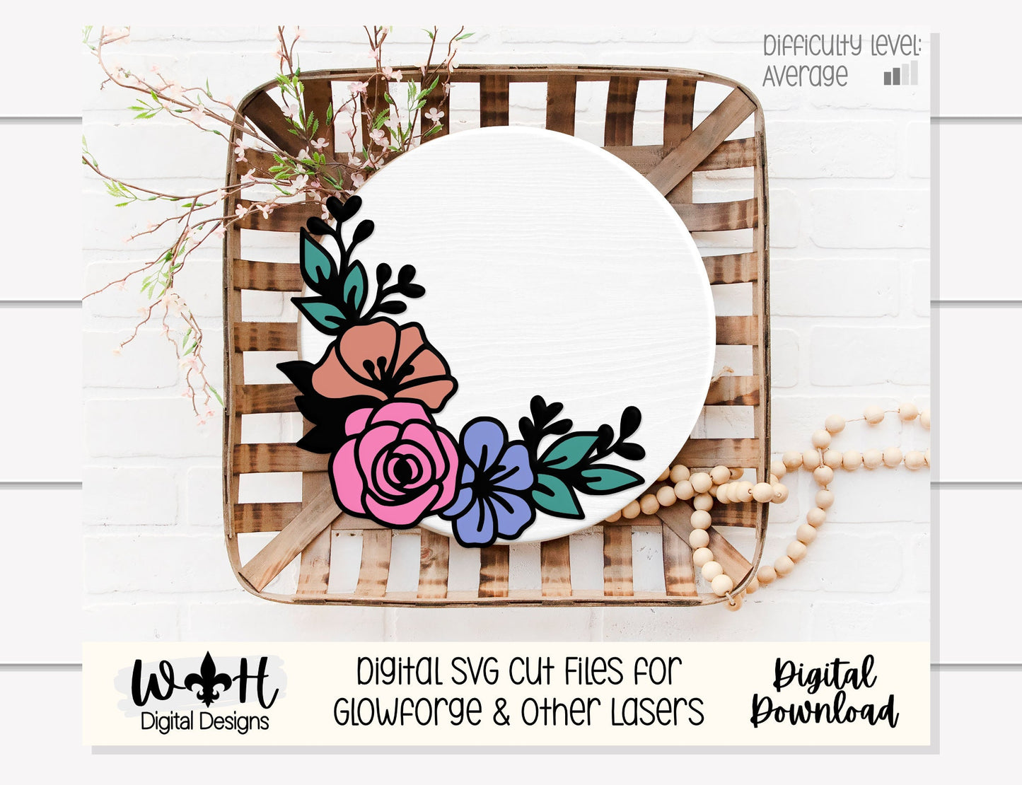 Lily and Sage Rose Outline Floral - Spring Door Hanger - Flowers For Sign Making and DIY Kits - Digital SVG Cut File For Glowforge Lasers