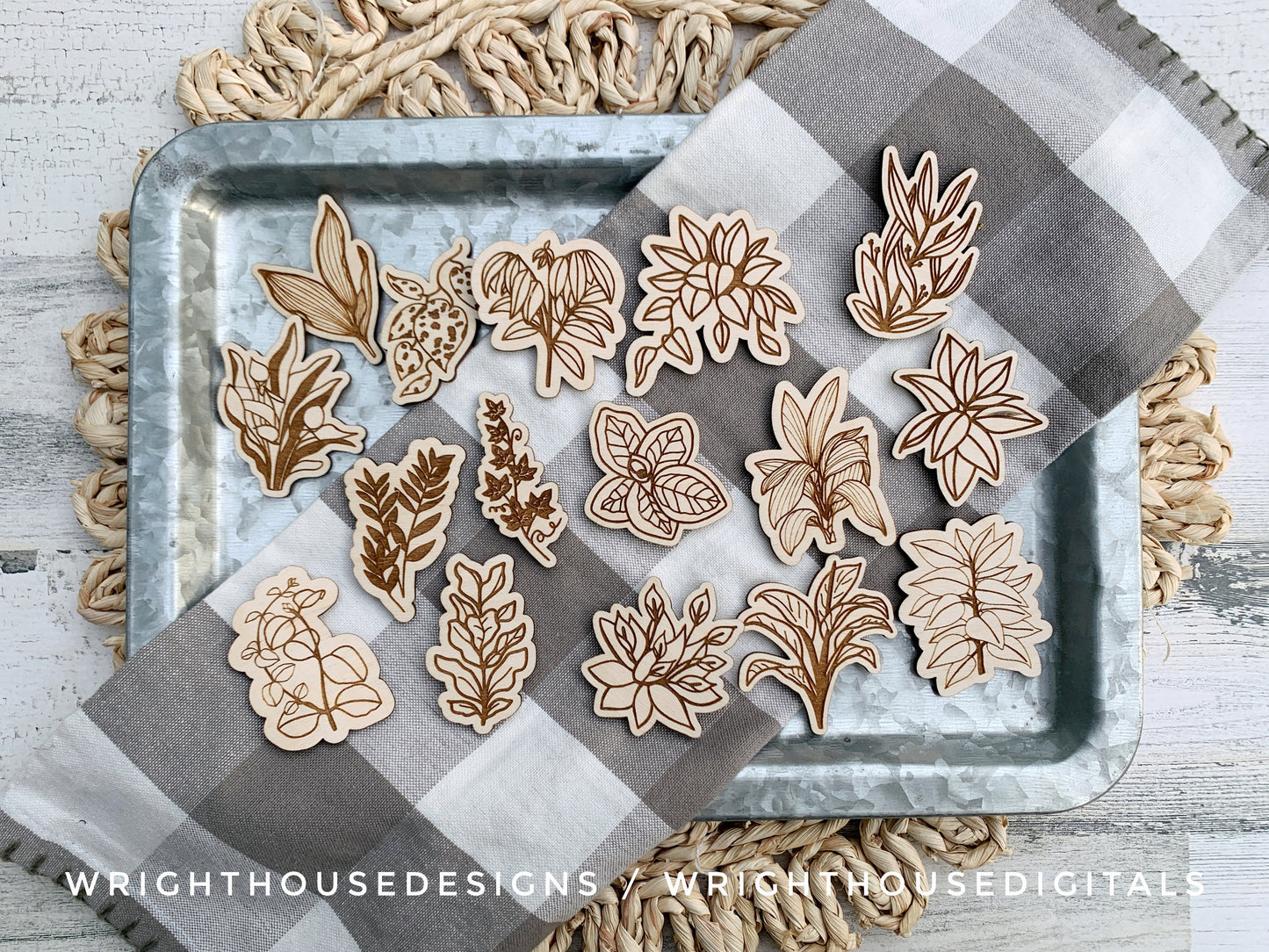 House Plant Magnets Scrap Busters - Handdrawn Tiered Tray Decor and DIY Kits - Beginner File For Glowforge Laser - Digital SVG File