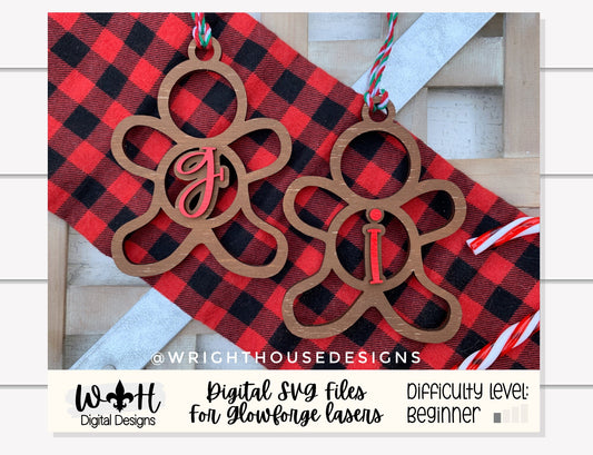 Gingerbread Monogram Stocking Tags Christmas Ornament Bundle - Quick Cut Gift Bag Tag Set - Cut File For Glowforge Lasers - Digital SVG File