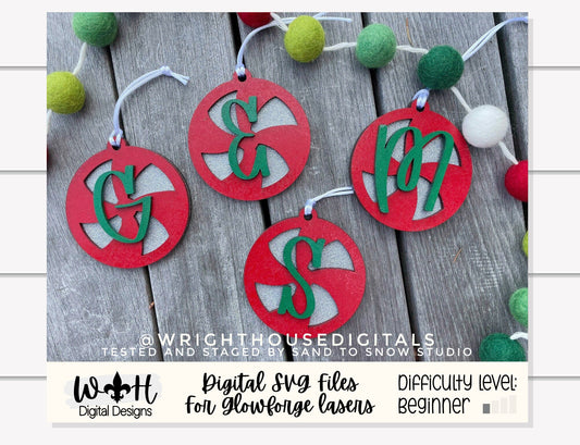 Peppermint Swirl Monogram Stocking Tags Christmas Ornament Bundle - Gift Bag Tag Set - Quick Cut File For Glowforge Laser - Digital SVG File