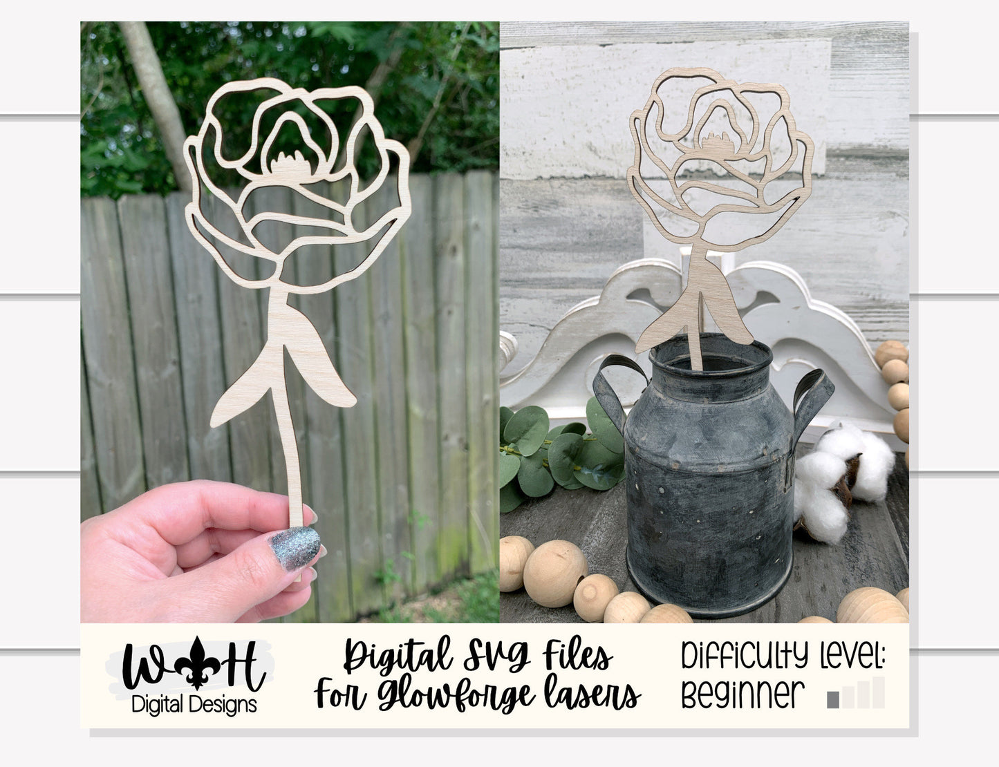 Peony Wooden Laser Cut Flowers - Simple Diy Florals For Bouquets - Files for Sign Making - SVG Cut File For Glowforge - Digital File