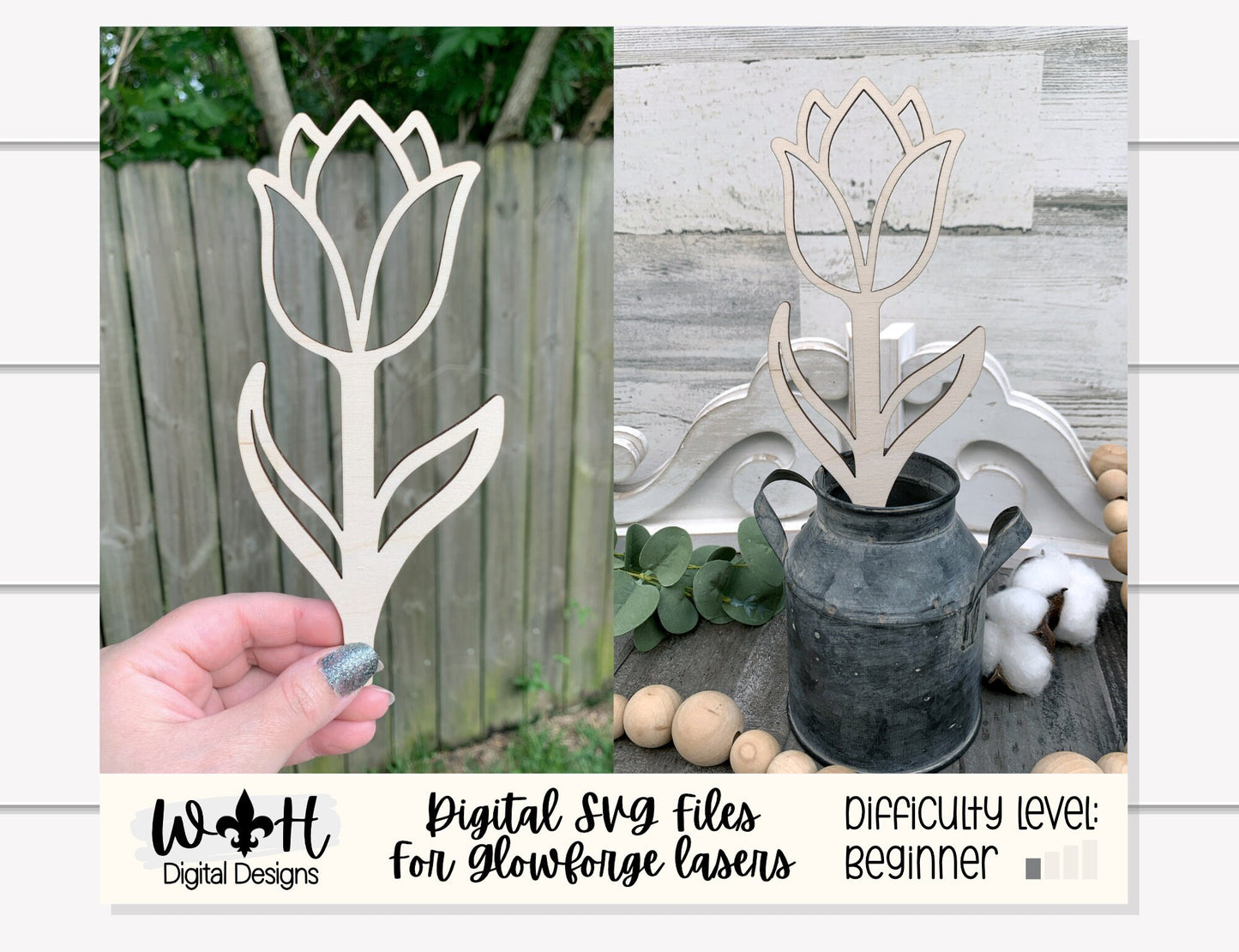 Tulip Wooden Laser Cut Flowers - Simple Diy Florals For Bouquets - Files for Sign Making - SVG Cut File For Glowforge - Digital File