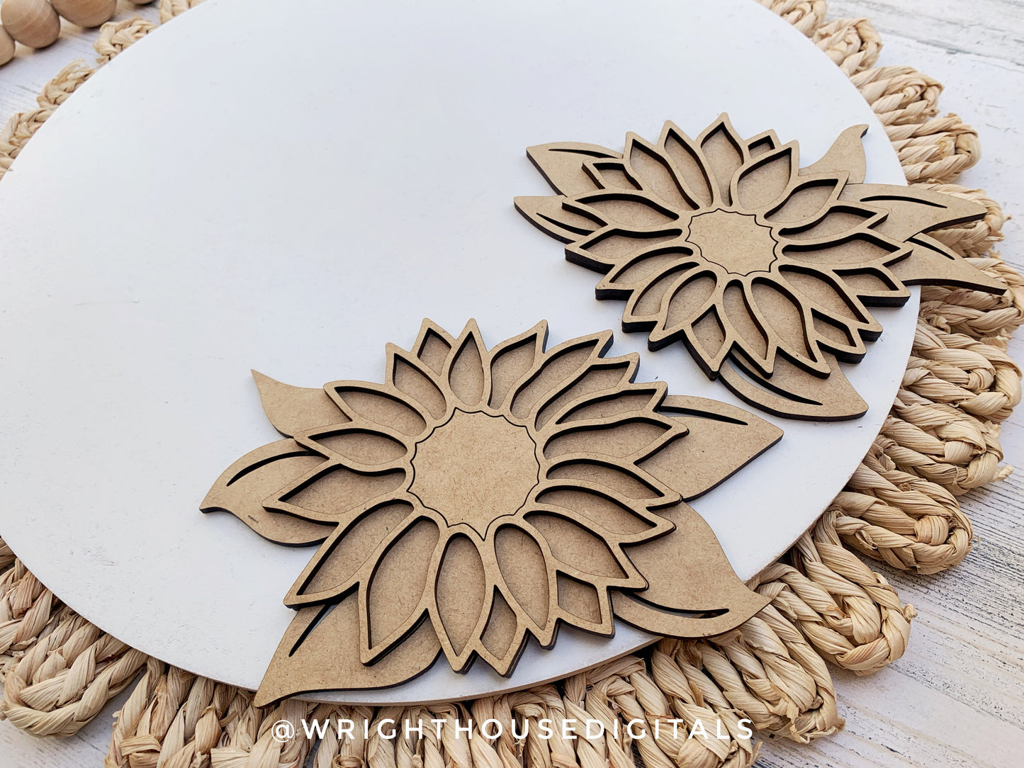 Southern Farmhouse Sunflower Door Hanger Floral Round - Seasonal Sign Making and DIY Kits - Cut File For Glowforge Lasers - Digital SVG File