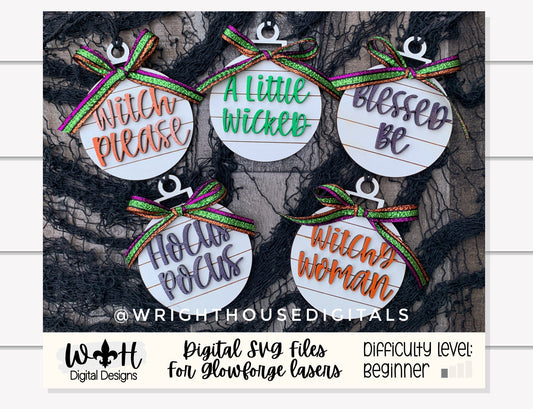 Witchy Shiplap Tree Ball Ornament Set For Halloween Trees - Blessed Be Witch Please - Quick Cut File For Glowforge Lasers - Digital SVG File