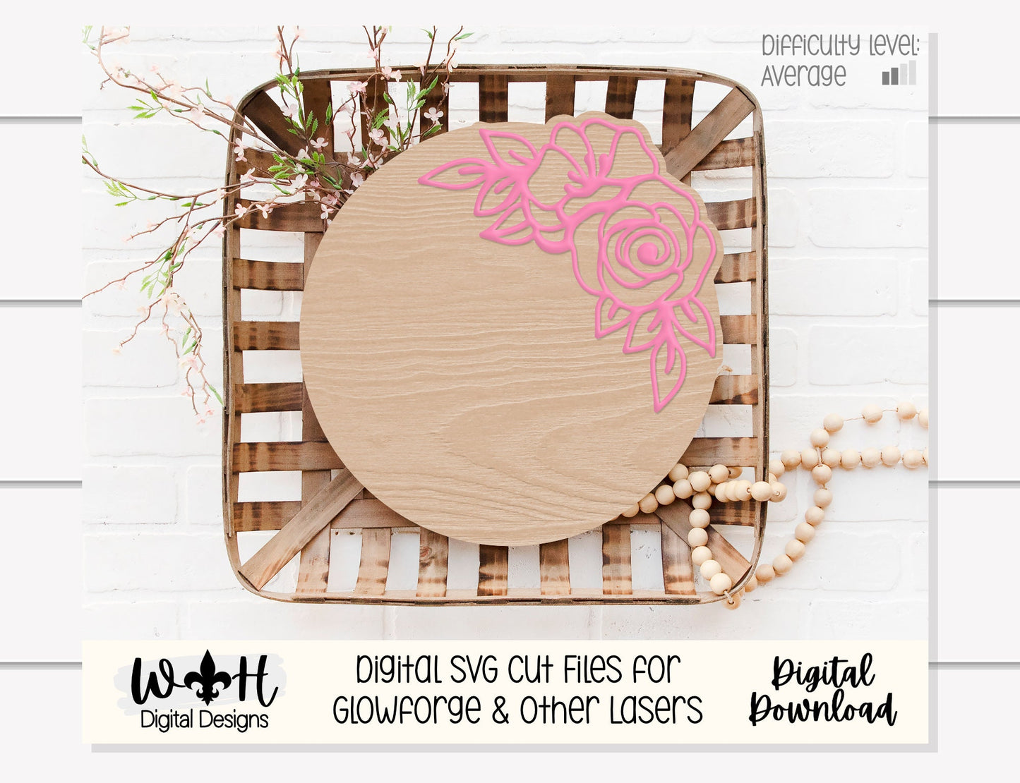 Lily and Rose Outline Floral - Spring Door Hanger - Flowers For Sign Making and DIY Kits - Cut File For Glowforge Laser - Digital SVG File