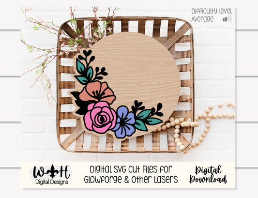 Lily and Sage Rose Outline Floral - Spring Door Hanger - Flowers For Sign Making and DIY Kits - Digital SVG Cut File For Glowforge Lasers