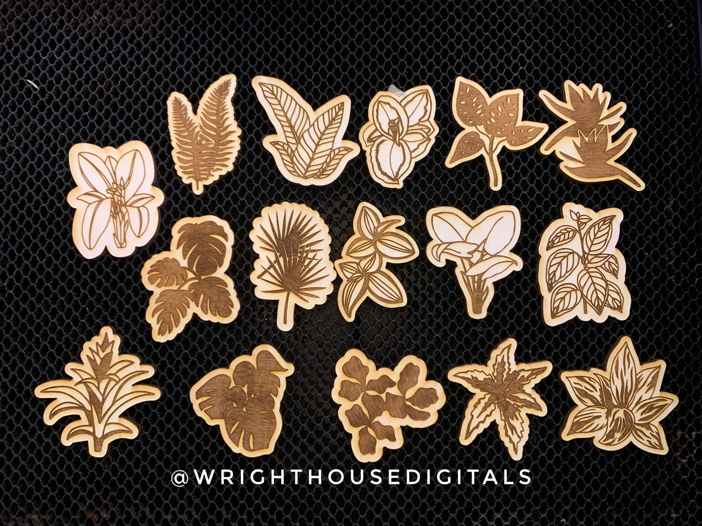 Tropical House Plant Magnets Scrap Busters - Handdrawn Tiered Tray Decor and DIY Kits - Beginner File For Glowforge Laser - Digital SVG File