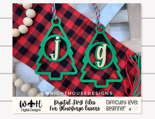 Pine Tree Monogram Stocking Tags Christmas Ornament Bundle - Quick Cut Gift Bag Tag Set - Cut File For Glowforge Lasers - Digital SVG File